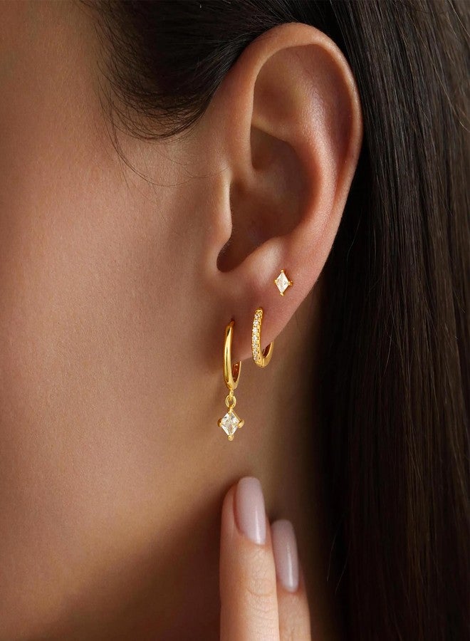 VIROMY Gold Hoop Earrings for Women Stacks - Dainty Gold Plated Earring Sets for Multiple Piercing 3 Stud Small Hoop Earrings Set for 3 Holes Earring Stack Jewelry Gifts for Women - Image 2
